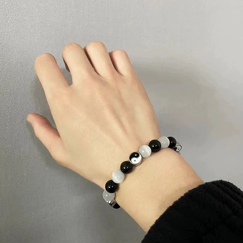 Wear FengShui Black Obsidian Cat's Eye Yin Yang Purification Strength Bracelet