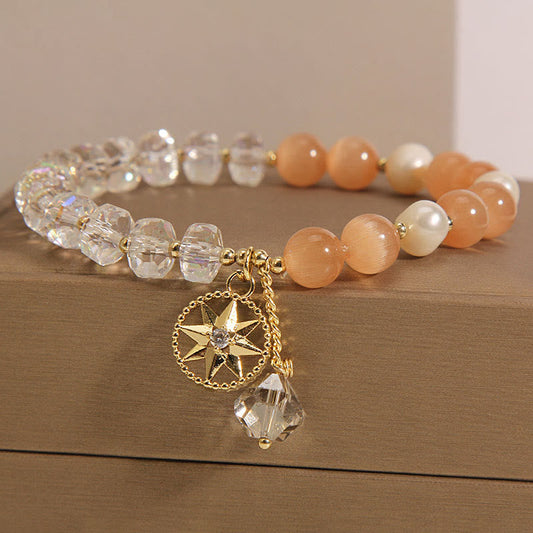 Wear FengShui Orange Cat's Eye White Crystal Star Support Bracelet