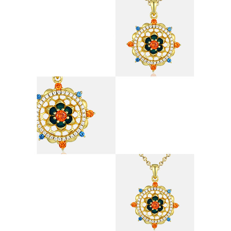 Wear FengShui 925 Sterling Silver Lotus Flower Colorful Zircon New Beginning Necklace Pendant