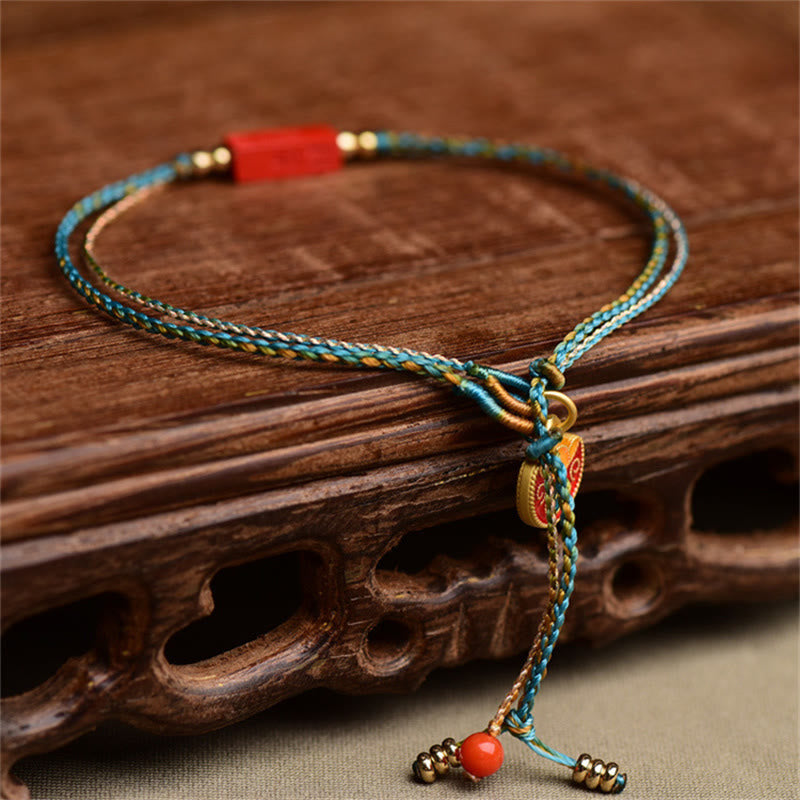 Wear FengShui Handmade Cinnabar As One Wishes Blessing Braid Double Layer Bracelet