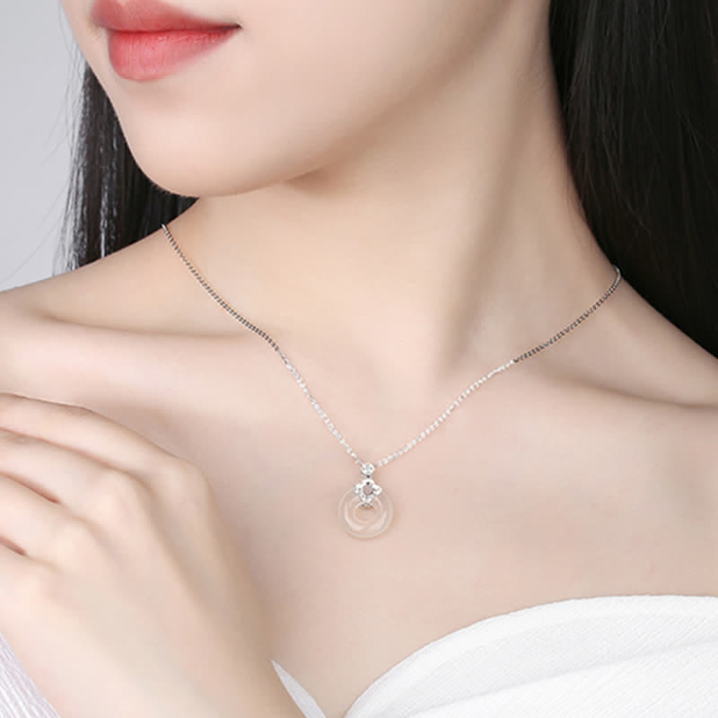 Wear FengShui 925 Sterling Silver Chalcedony Coin Peace Buckle Positive Necklace Pendant