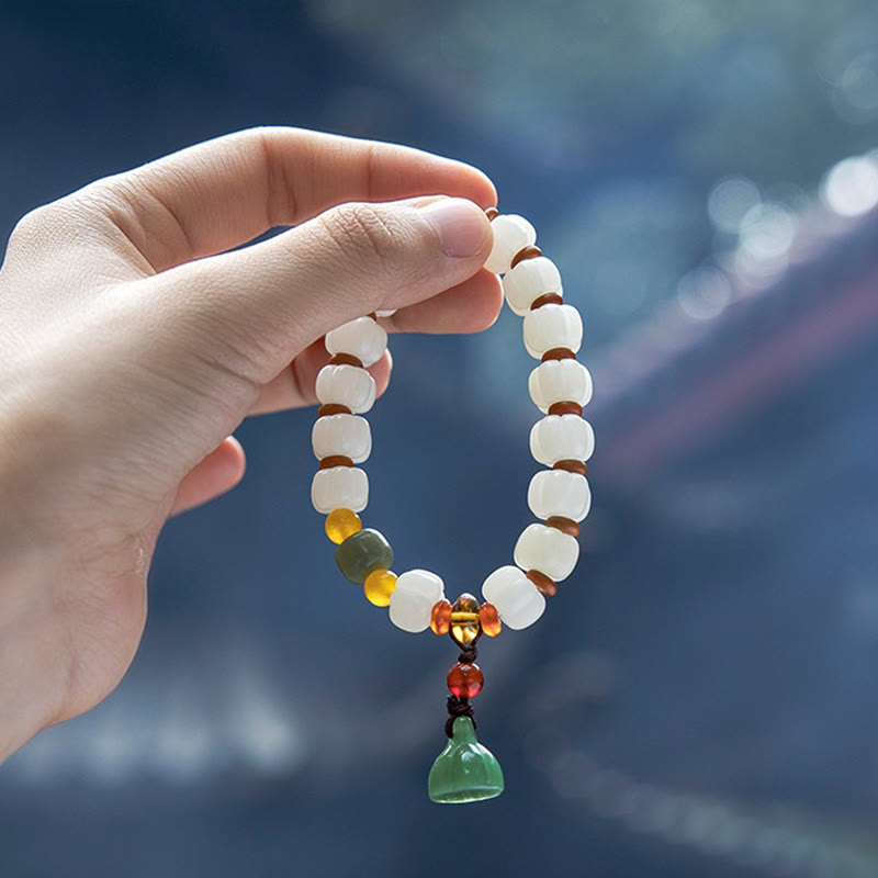 Wear FengShui Natural Bodhi Seed Red Agate Bodhi Calm Harmony Engraved Pumpkin Bead Lotus Bracelet