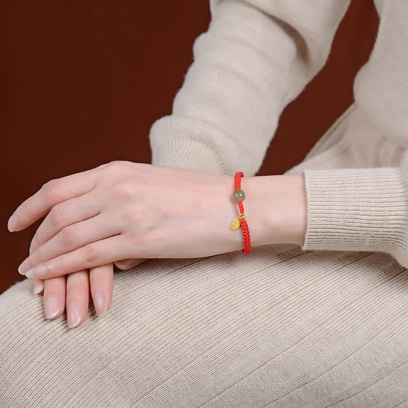 Wear FengShui 925 Sterling Silver Hetian Jade Blessing Wealth Red String Bracelet