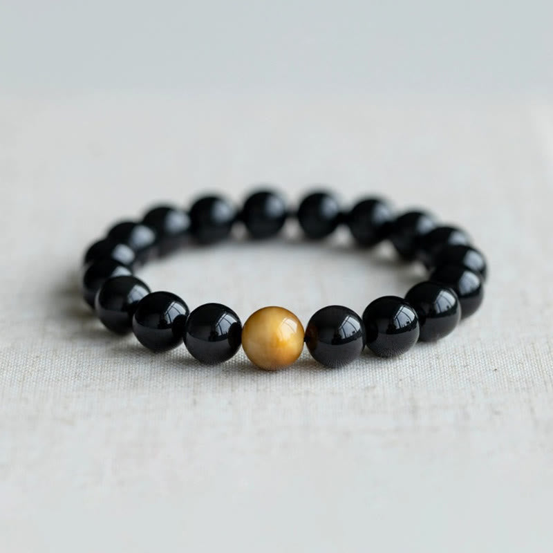 Wear FengShui Natural Rainbow Obsidian Tiger Eye Positive Love Bracelet