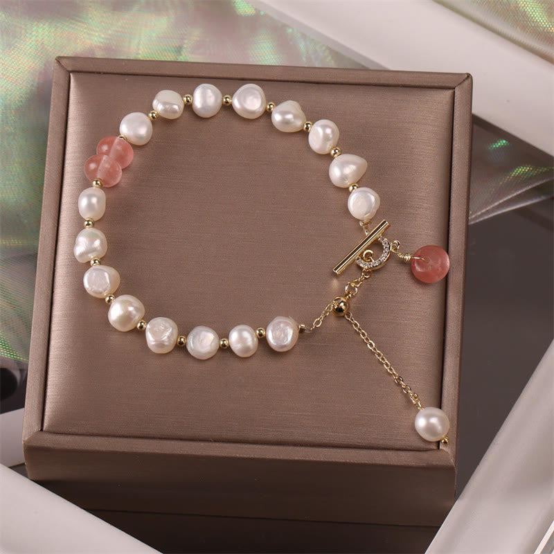 Wear FengShui Pearl Green Strawberry Quartz Bead Healing Chain Bracelet