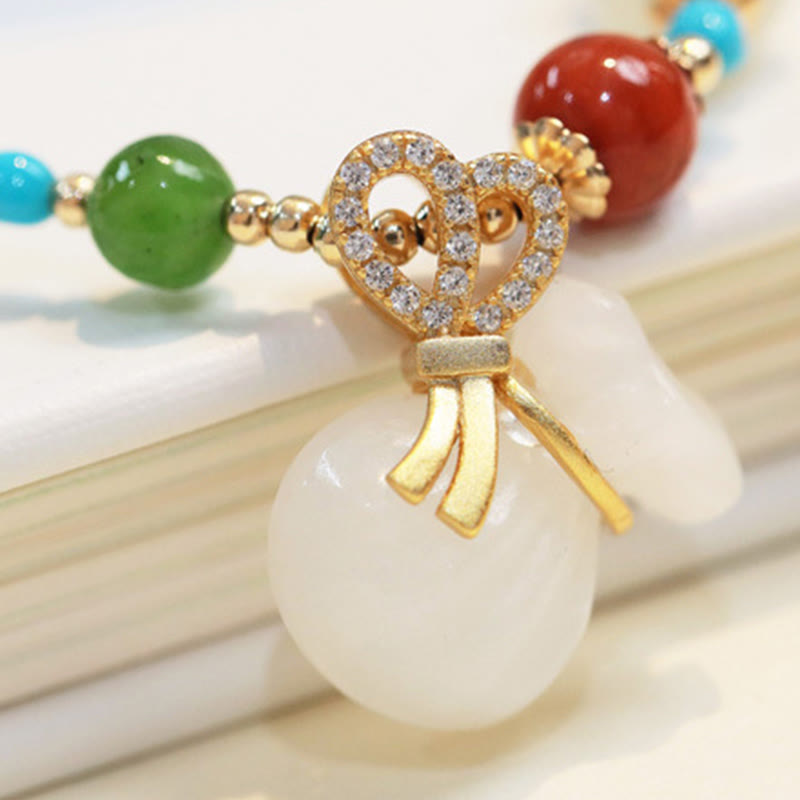 Wear FengShui Natural Hetian White Jade 14K Gold Plated Money Bag Blessing Bracelet