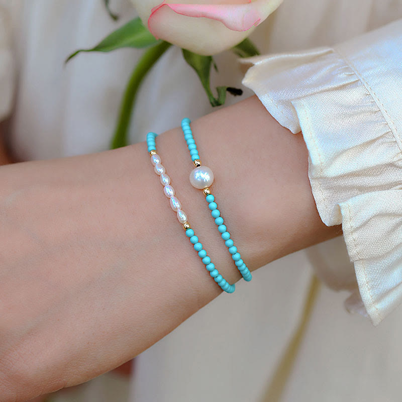 Wear FengShui Turquoise Red Agate Pearl Small Beaded Protection Bracelet