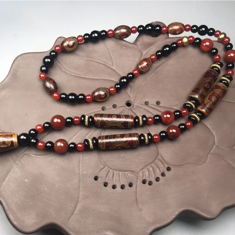 Wear FengShui Nine-Eye Dzi Bead Red Agate Wealth Health Necklace