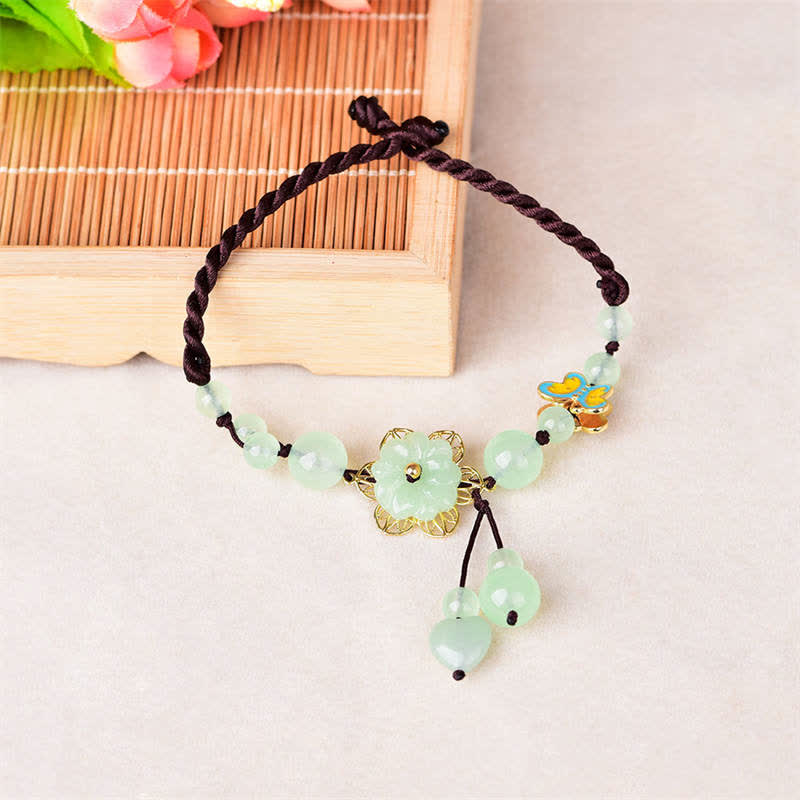 Wear FengShui Flower Jade Butterfly Luck Abundance Charm Anklet