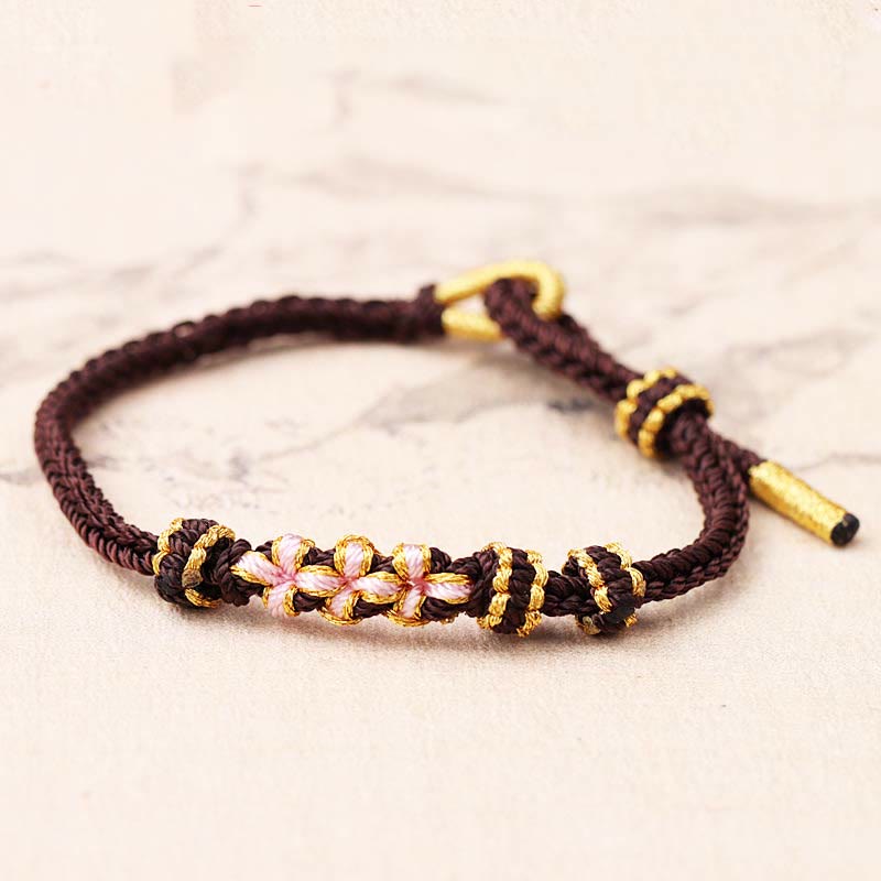 Wear FengShui Handmade Three Peach Blossoms Luck Eight Strands Braided String Bracelet