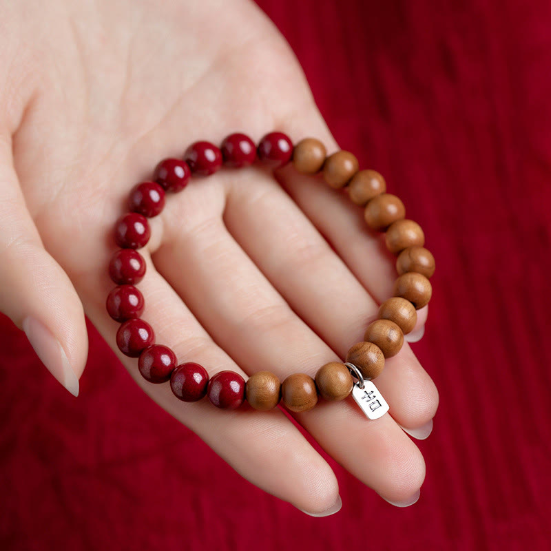 Wear FengShui 925 Sterling Silver Peach Wood Cinnabar Ward Off Evil Spirits Bracelet