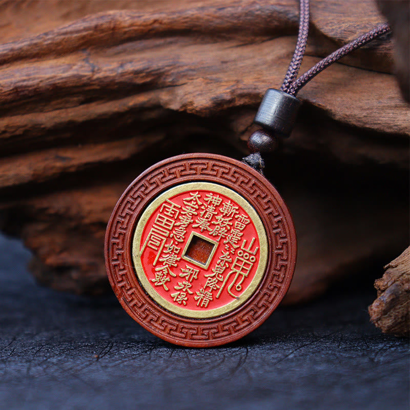 Wear FengShui Lightning Struck Jujube Wood Yin Yang Bagua Mountain Ghosts Spend Money Protection Necklace Pendant