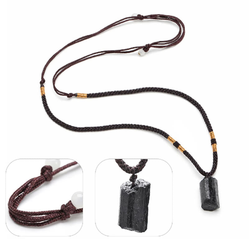 Wear FengShui Natural Black Tourmaline Positive Rope Necklace Pendant