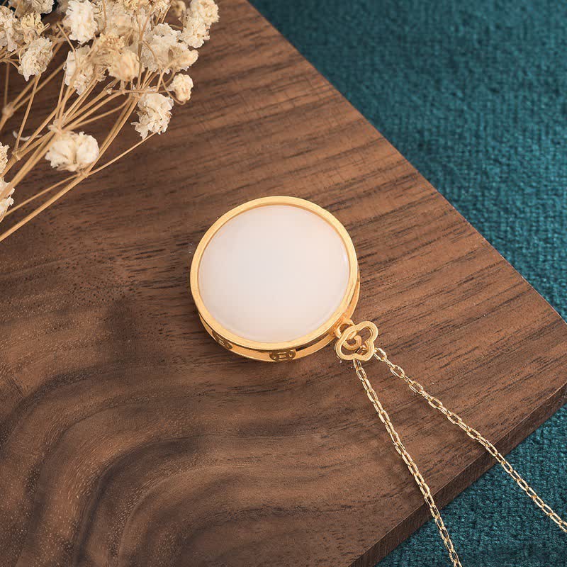 Wear FengShui White Jade Koi Fish Lotus Blessing Necklace Pendant