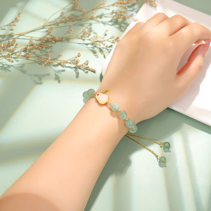 Wear FengShui Year of the Rabbit Natural Green Aventurine Luck Bead Bracelet