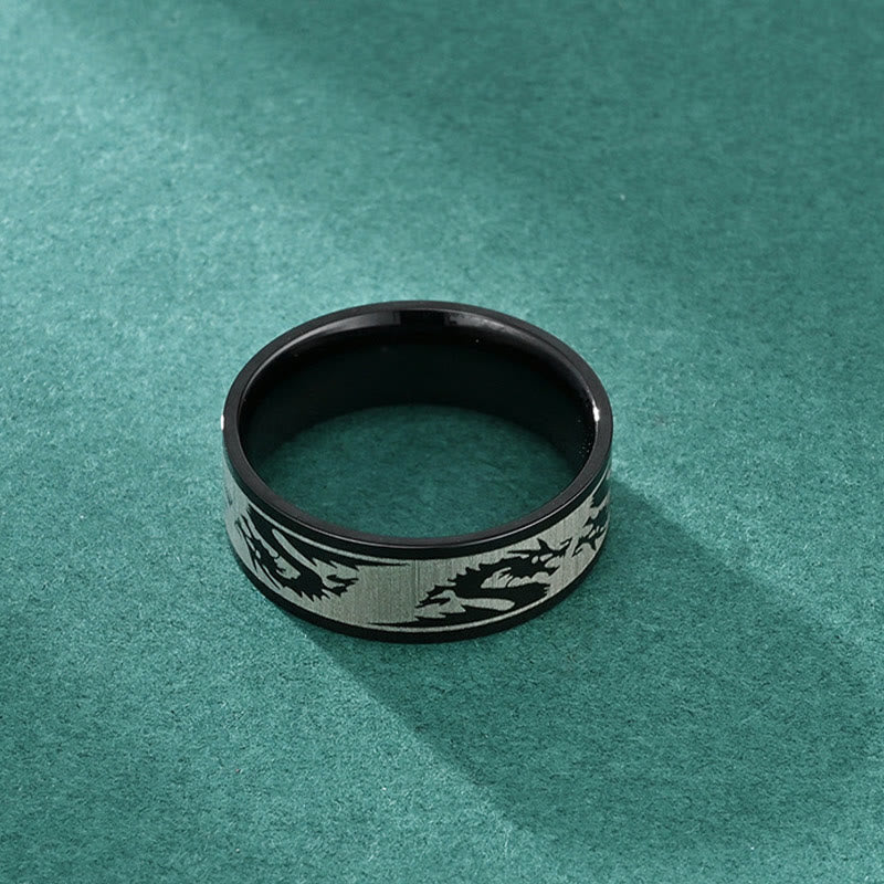 Wear FengShui Dragon Carved Protection Strength Titanium Steel Ring