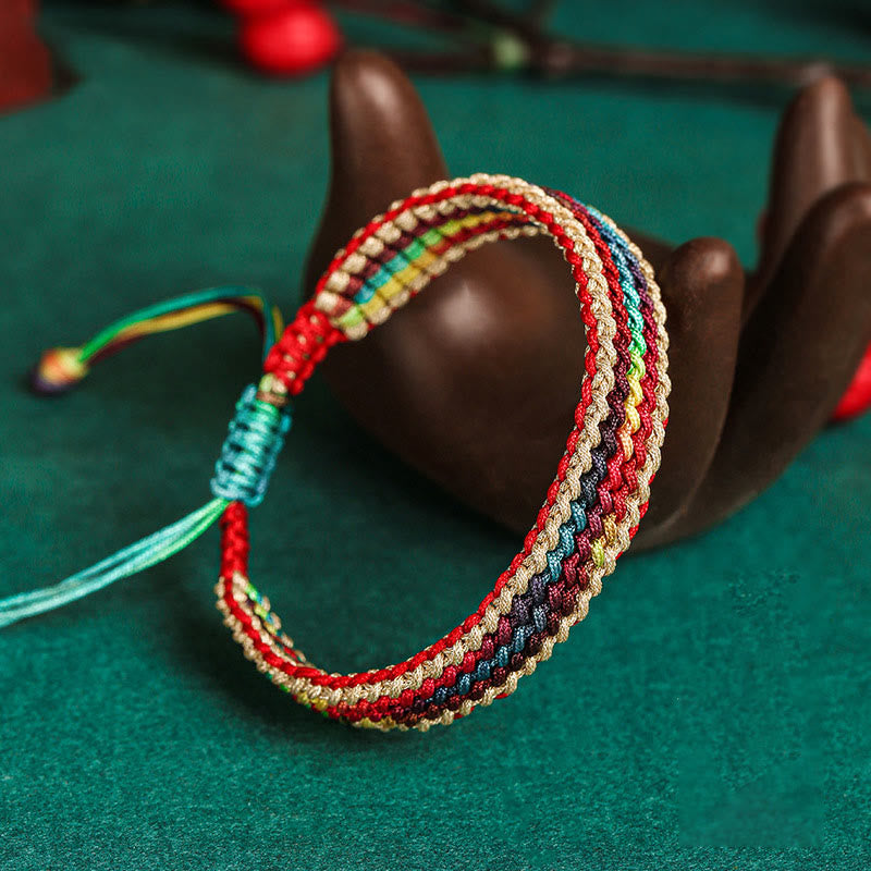 Wear FengShui Tibet Handmade Rainbow Multicolored Protection Braided String Bracelet