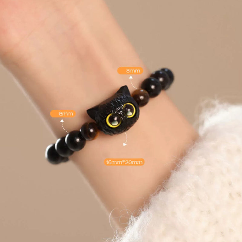 Wear FengShui Cute Ebony Wood Cat Head Pattern Peace Bracelet