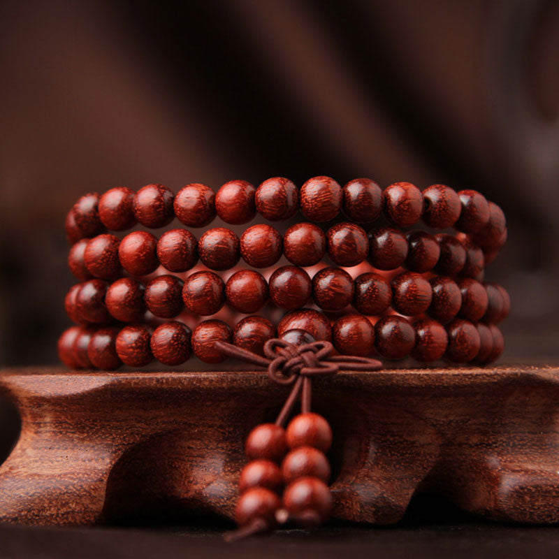 Wear FengShui Tibetan Small Leaf Red Sandalwood 108 Beads Mala Meditation Bracelet