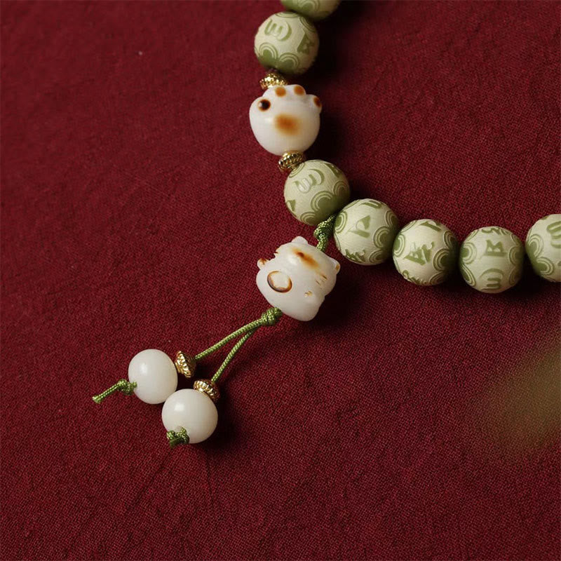 Wear FengShui Green Bodhi Seed Cat Paw Om Mani Padme Hum Engraved Wisdom Bracelet