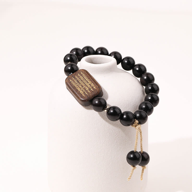 Wear FengShui Ebony Wood Scripture Engraved Peace Bracelet