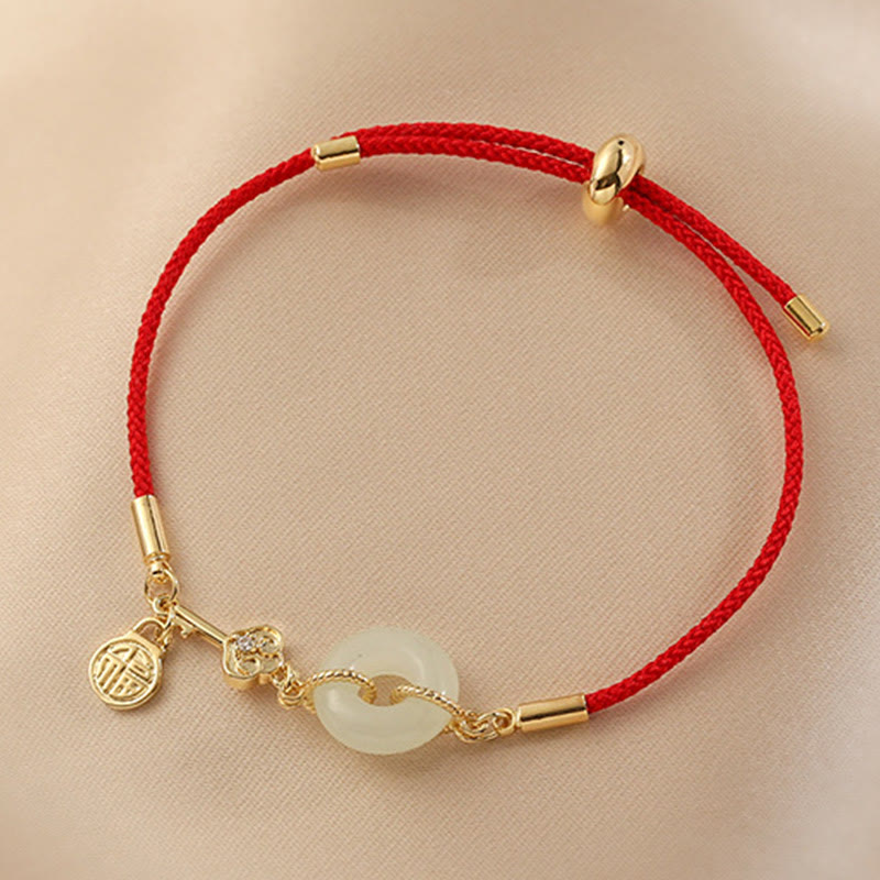 Wear FengShui "Wishing You Peace and Protection" Jade Red Rope Bracelet Includes Gift Message Card