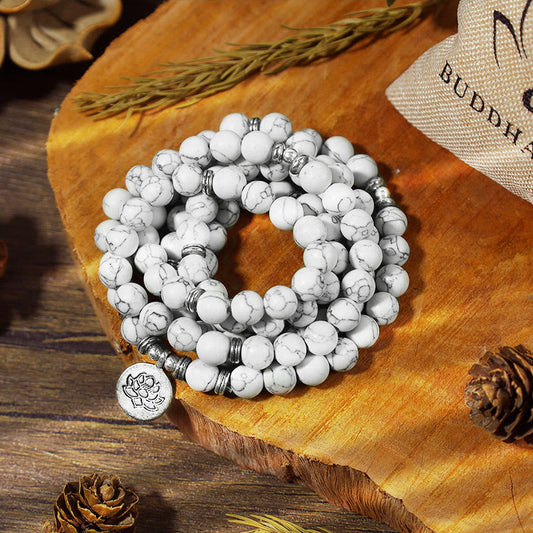 Wear FengShui White Turquoise Lotus Mala Healing Bracelet