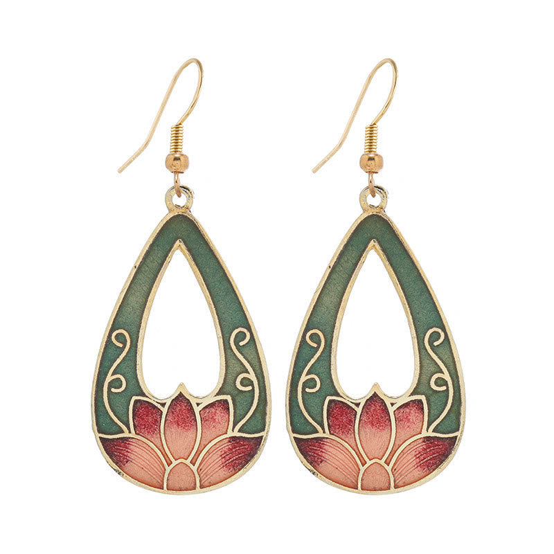 Wear FengShui Lotus Butterfly Flower Alloy Copper Enlightenment Drop Earrings