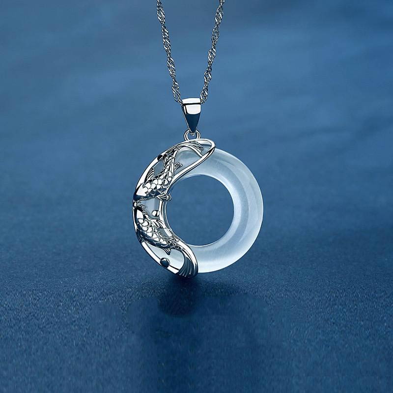 Wear FengShui Natural White Jade Koi Lucky Necklace