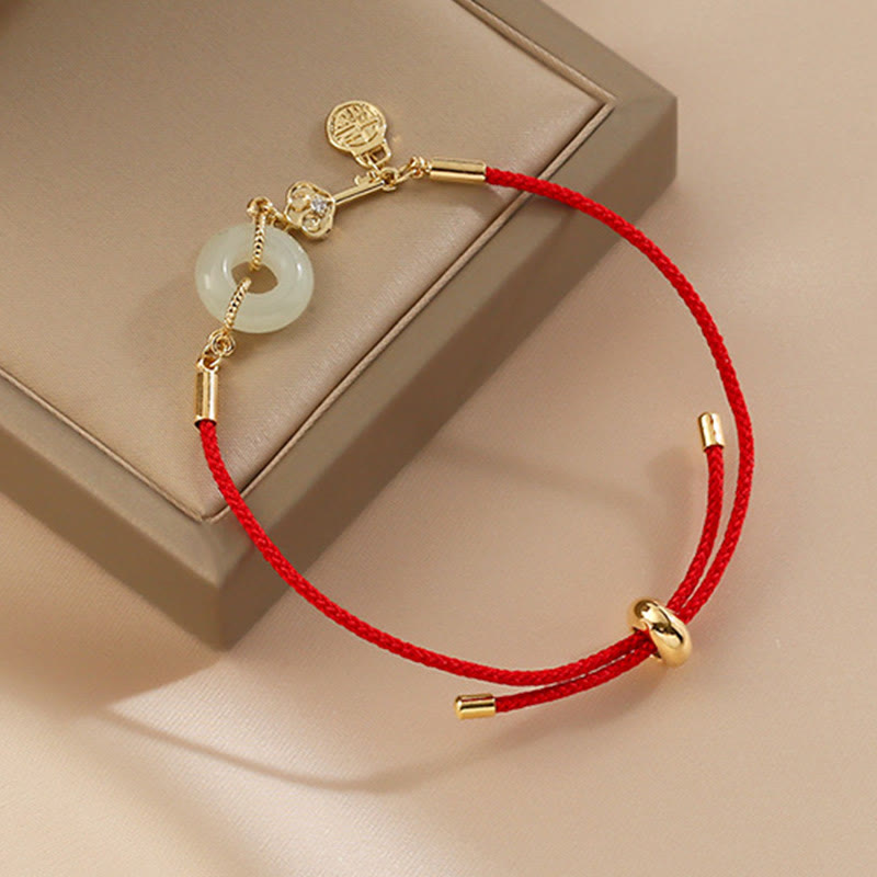 Wear FengShui "Wishing You Peace and Protection" Jade Red Rope Bracelet Includes Gift Message Card