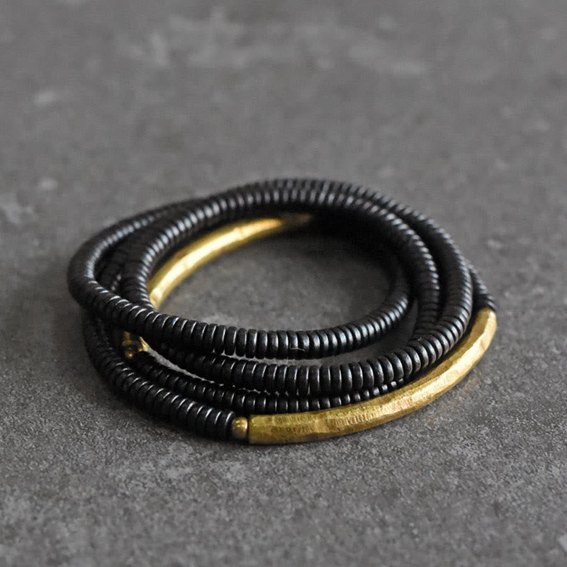 Wear FengShui Ebony Wood Brass Copper Balance Multilayered Bracelet