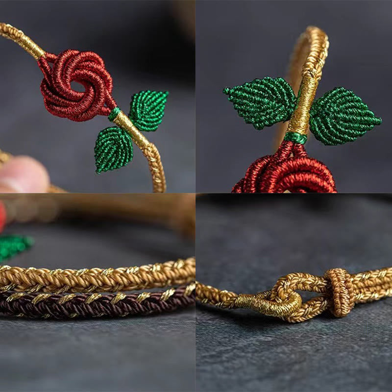 Wear FengShui Rose Flower Rope Eight Thread Peace Knot Luck Handmade Bracelet