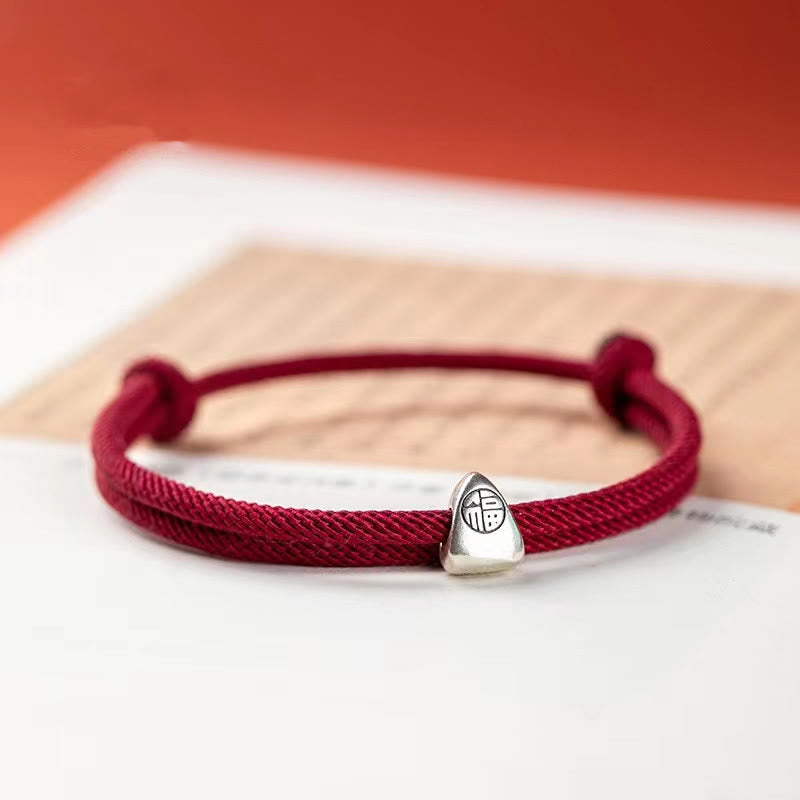 Wear FengShui 925 Sterling Silver Fu Character Blessing Handmade Braided Bracelet