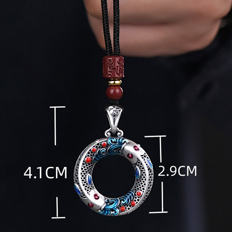 Wear FengShui Koi Fish Peace Buckle Copper Wealth Luck Necklace Pendant