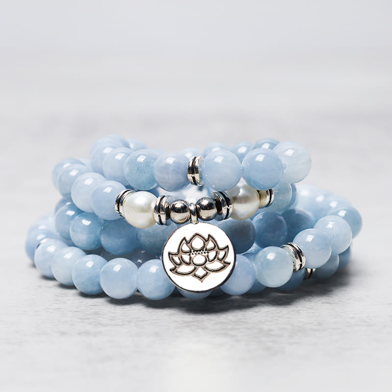 Wear FengShui 108 Mala Beads Aquamarine Healing Bracelet