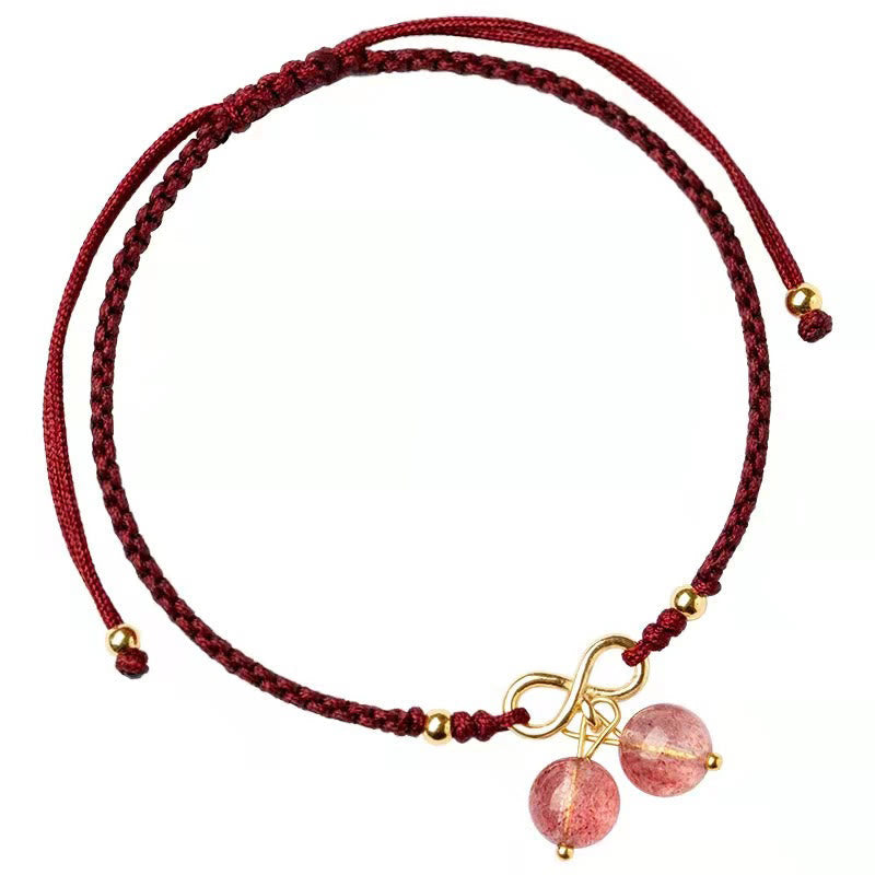 Wear FengShui Natural Strawberry Quartz Amethyst Green Phantom Bead Positive Bracelet