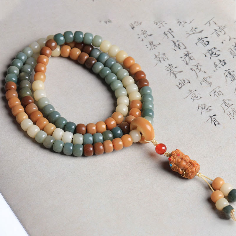 Wear FengShui 108 Mala Beads Gradient Bodhi Seed Green Tara Buddha Engraved Peace Harmony Bracelet