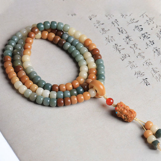 Wear FengShui 108 Mala Beads Gradient Bodhi Seed Green Tara Buddha Engraved Peace Harmony Bracelet