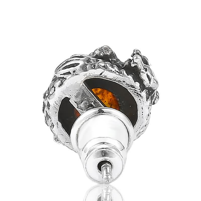 Wear FengShui 925 Sterling Silver Natural Amber Dragon Success Protection Stud Earring