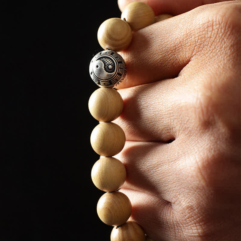Wear FengShui Tibet Peach Wood Lotus Cinnabar Bagua Yin Yang Luck Wealth Bracelet