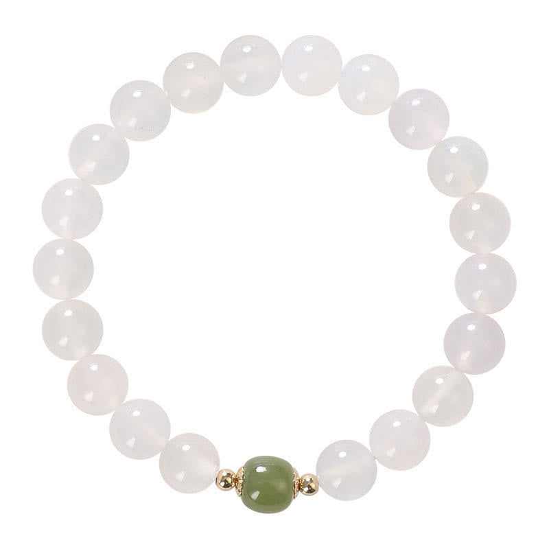 Wear FengShui Natural White Agate Jade Luck Bracelet