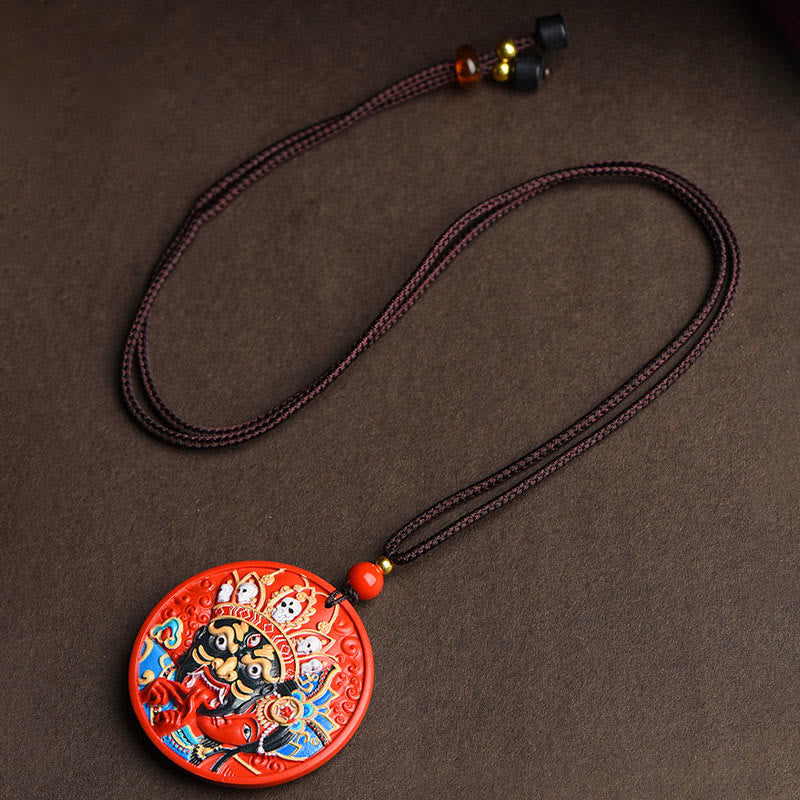 Wear FengShui Zakiram Goddess of Wealth Painted Cinnabar Blessing Necklace Pendant