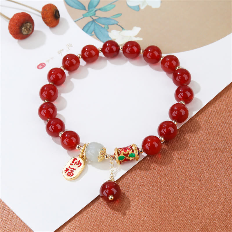 Wear FengShui Natural Red Agate Jade Confidence Fortune Blessing Charm Bracelet