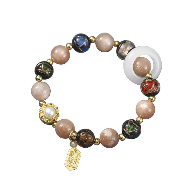 Wear FengShui Tibetan Incense Ash Liuli Glass Tridacna Stone Sun Stone Om Mani Padme Hum Prayer Wheel Charm Bracelet
