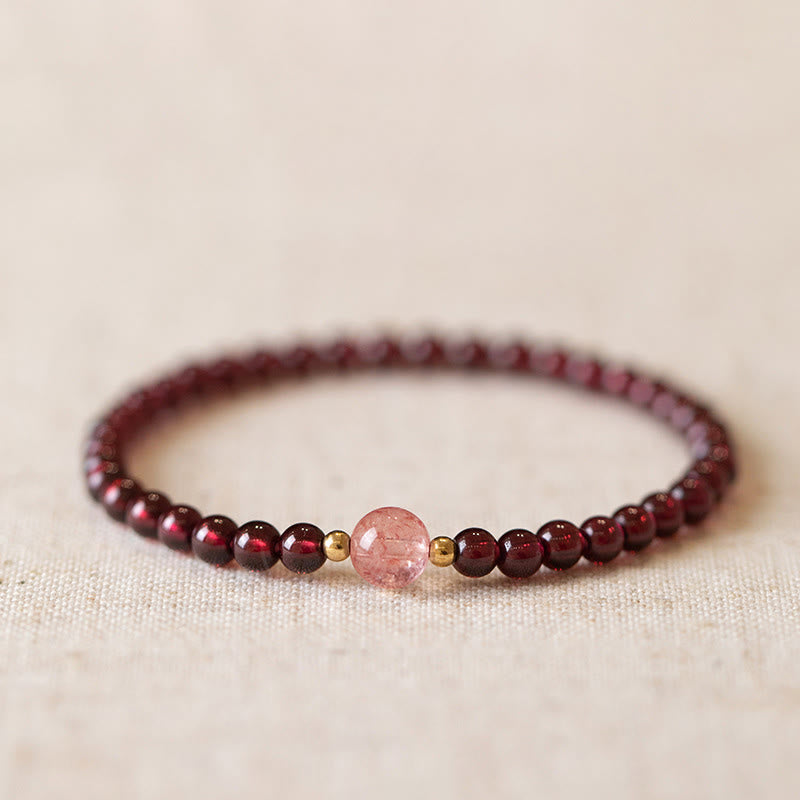 Wear FengShui Natural Garnet Strawberry Quartz Calm Bracelet