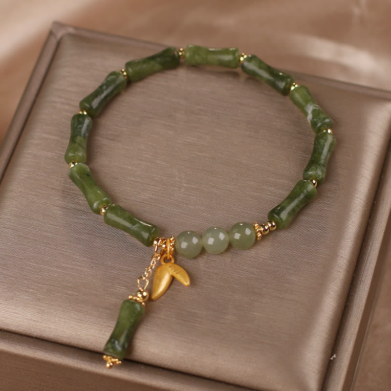 Wear FengShui Green Bamboo Jade Leaf Pattern Wealth Luck Bracelet