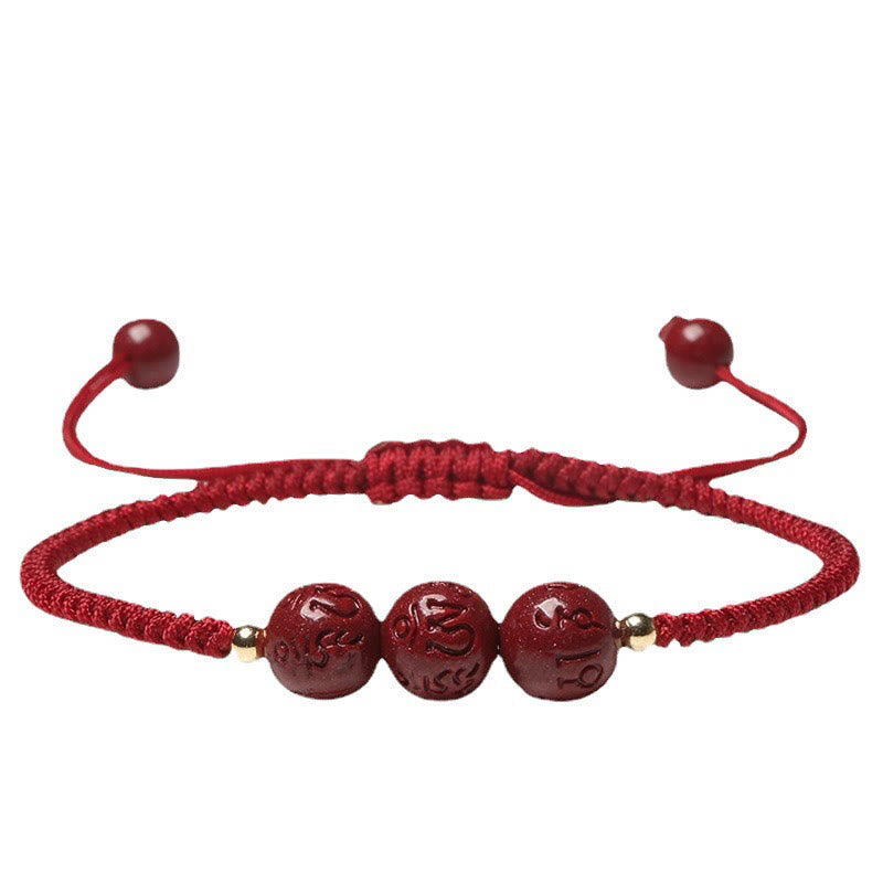 Wear FengShui Handmade Cinnabar Om Mani Padme Hum Engraved Beads Blessing Braided Bracelet