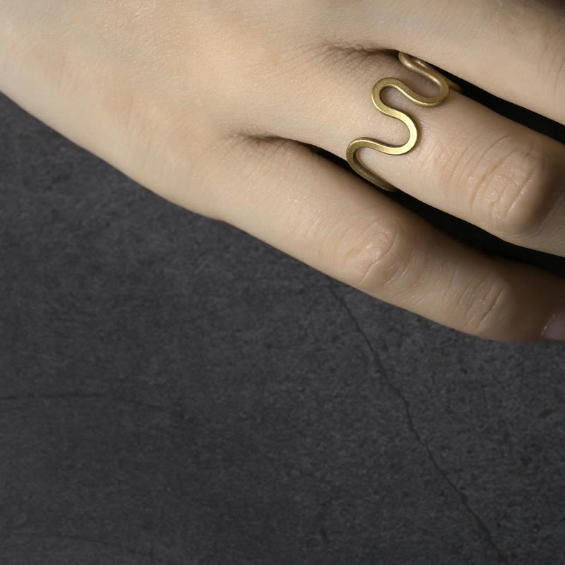 Wear FengShui Simple Curved Brass Design Copper Luck Wealth Adjustable Ring