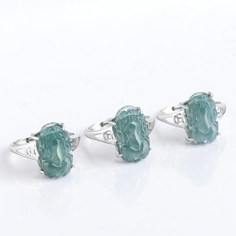 Wear FengShui 925 Sterling Silver Fengshui Wealth Prosperity Jade PiXiu Luck Ring