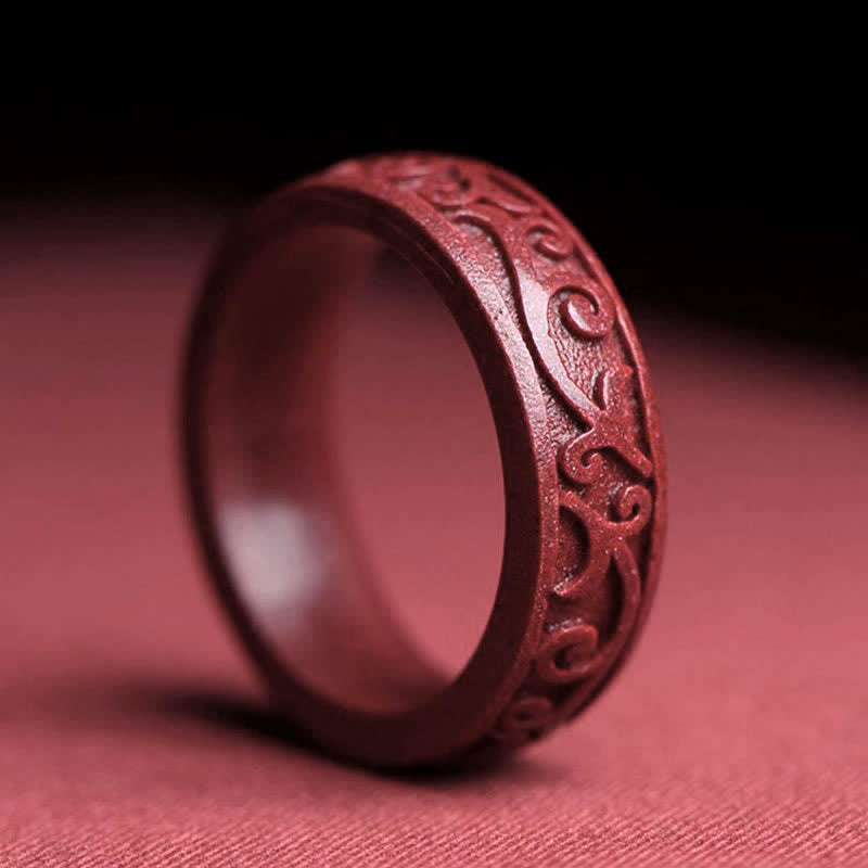 Wear FengShui Cinnabar Om Mani Padme Hum Auspicious Clouds Blessing Ring